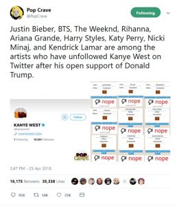 Kanye West Pro-Trump Tweets Cost Him 9 Million Followers