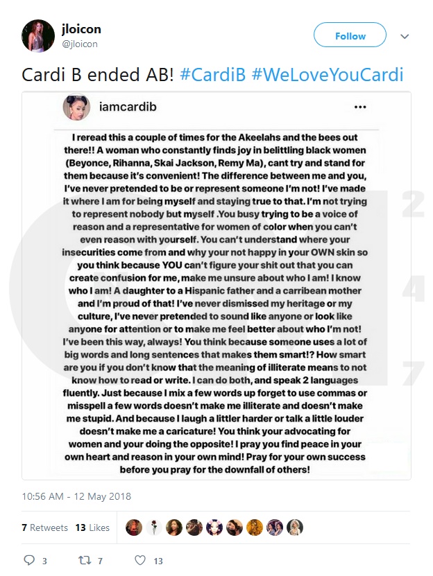Cardi B Responds to Azealia Banks Then Deletes Instagram