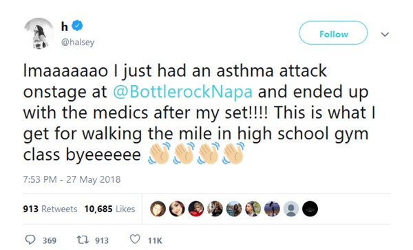 Halsey Makes Light of Asthma Attack at BottleRock