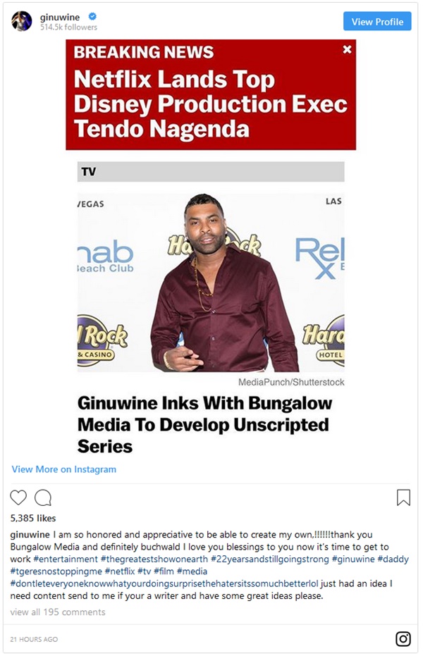 Ginuwine Strikes TV Deal With Bungalow Media
