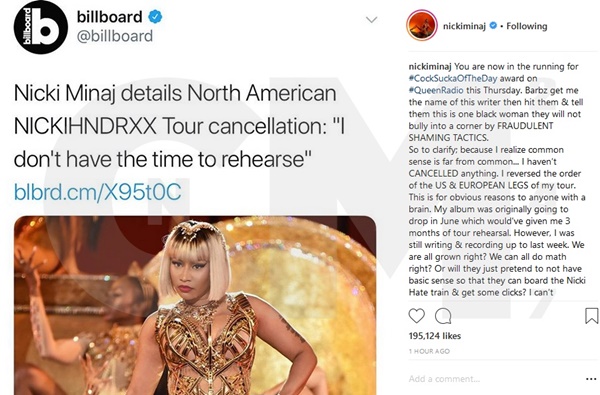 Nicki Minaj RIPS Journalist Stating He Tour is Cancelled