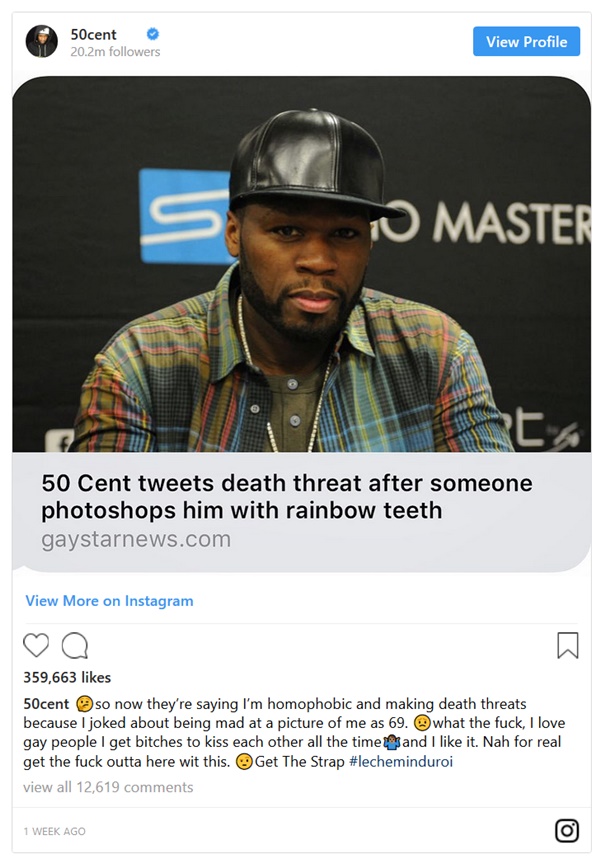 50 Cent Responds to Homophobic and Death Threat Reports