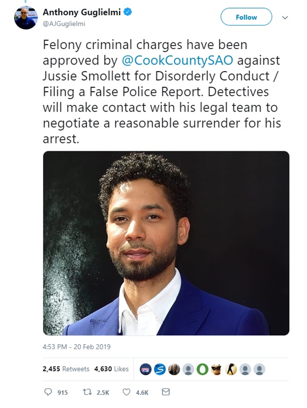 Empire's Jussie Smollet Charge with Class 4 Felony
