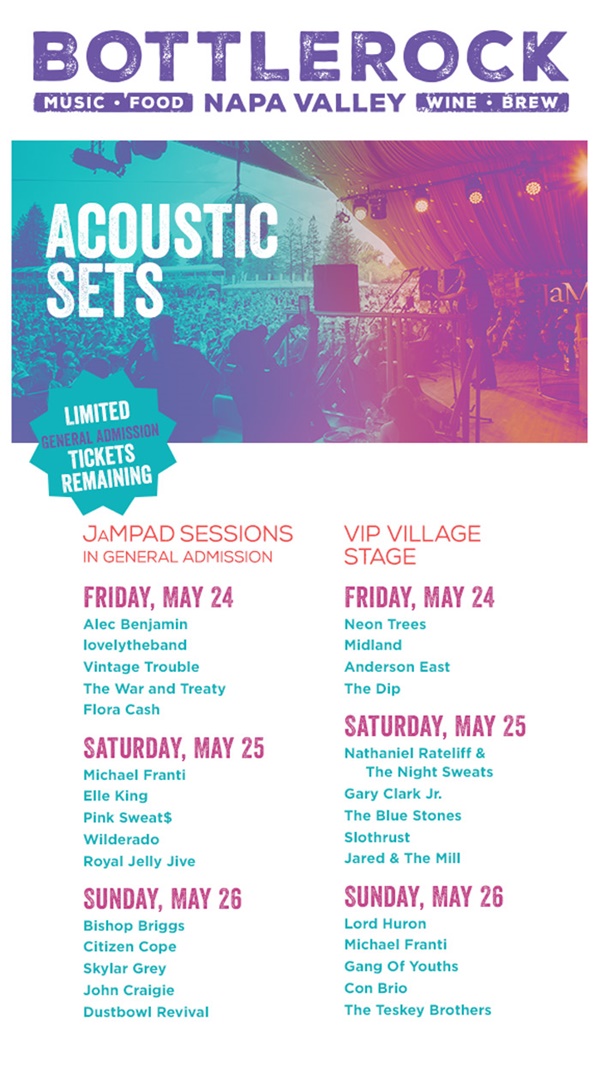 BottleRock Napa Valley Acoustic Sets + Times