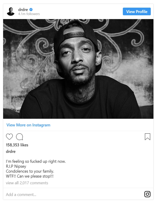 Hip Hop Mourns Nipsey Hussle Death "It Doesn't Make Sense"