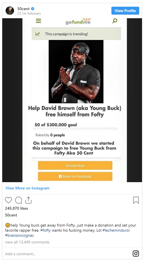 50 Cent Mocks Young Buck With GoFundMe Page