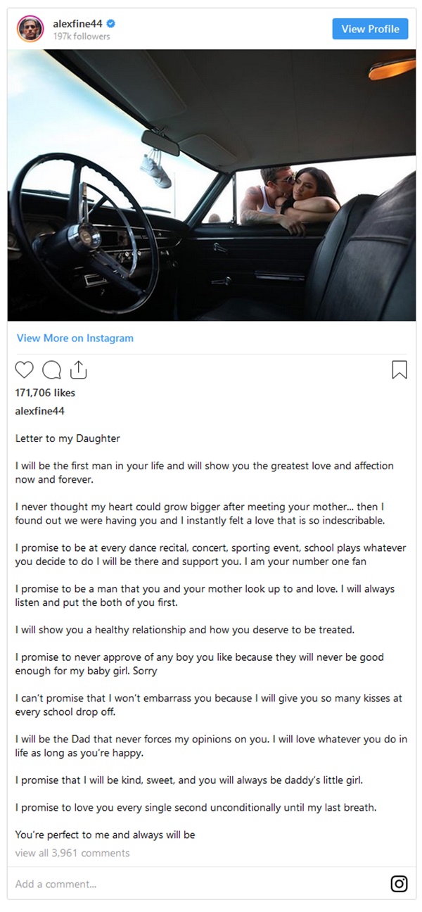 Alex Fine Pens Heartfelt Letter To His Unborn Daughter