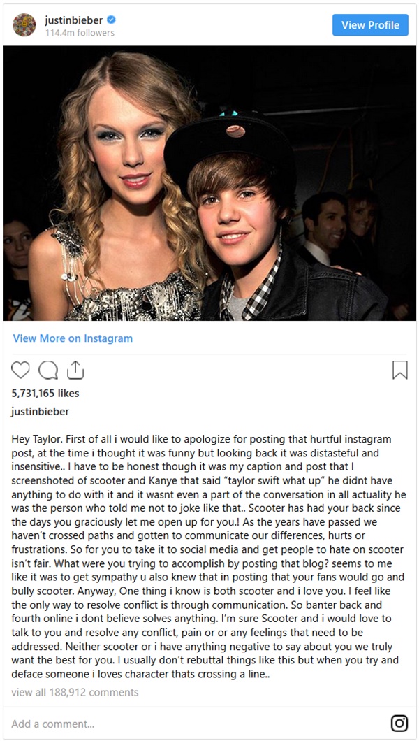 Justin Bieber Defends Scooter Braun Amid Taylor Swift tirade 