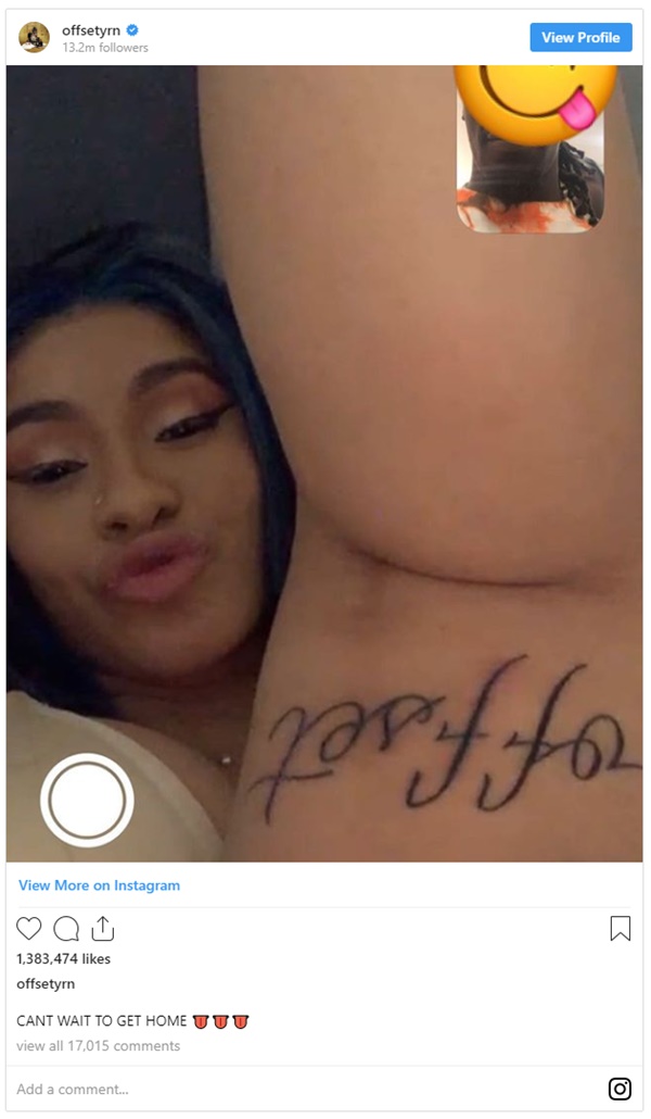 Cardi B  Gets New Tattoo of Offset Following Suicide Post