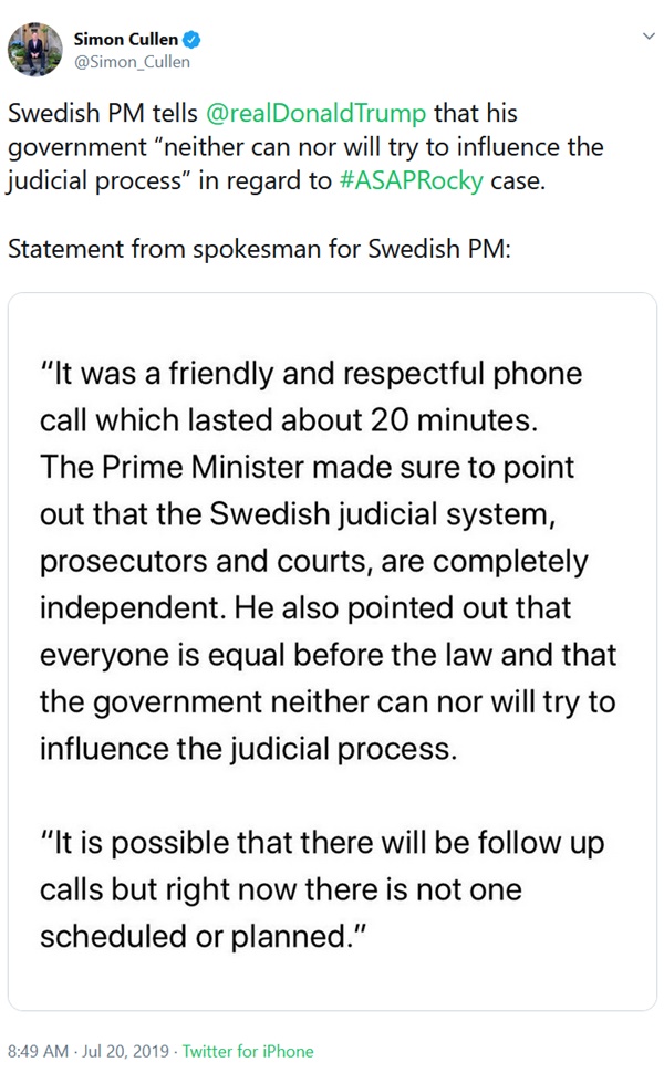 Swedish Prime Minister to Trump: ASAP Rocky Won’t Get Special Treatment