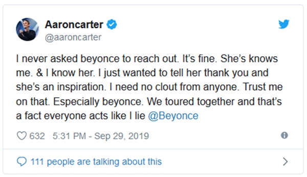 BeyHive Goes In Panic Mode Over Aaron Carter Posts