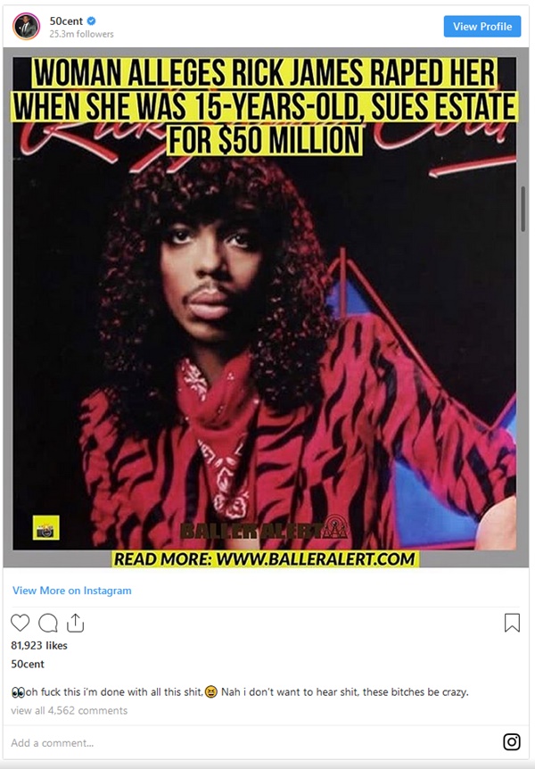 50 Cent RIPS Woman Accusing Rick James of Rape