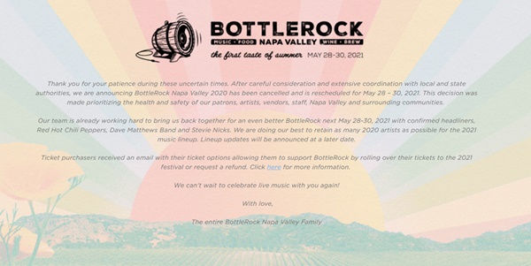 BottleRock Napa Postponed May 2021