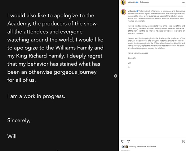 Will Smith Issues Public Apology To Chris Rock