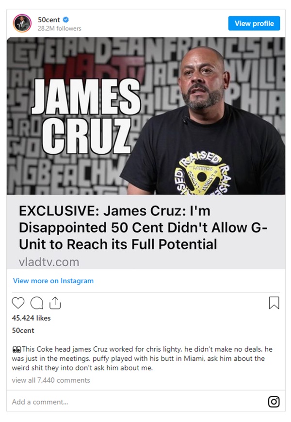 50 Cent Trolls Music Exec James Cruz; Says Puffy Was Playing With His Butt