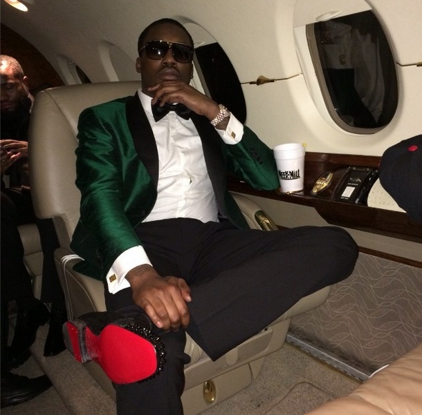 Meek Mill Rocks Christian Louboutin Rollerboy Spike loafers
