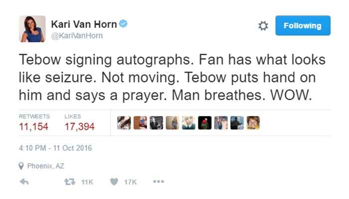 Tim Tebow Prayers Saves Fan Having A Seizure