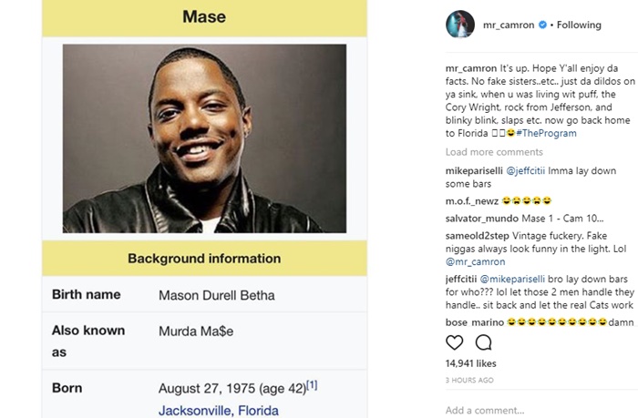Cam'Ron Bodies Mase with "Dinner Time" Diss Track