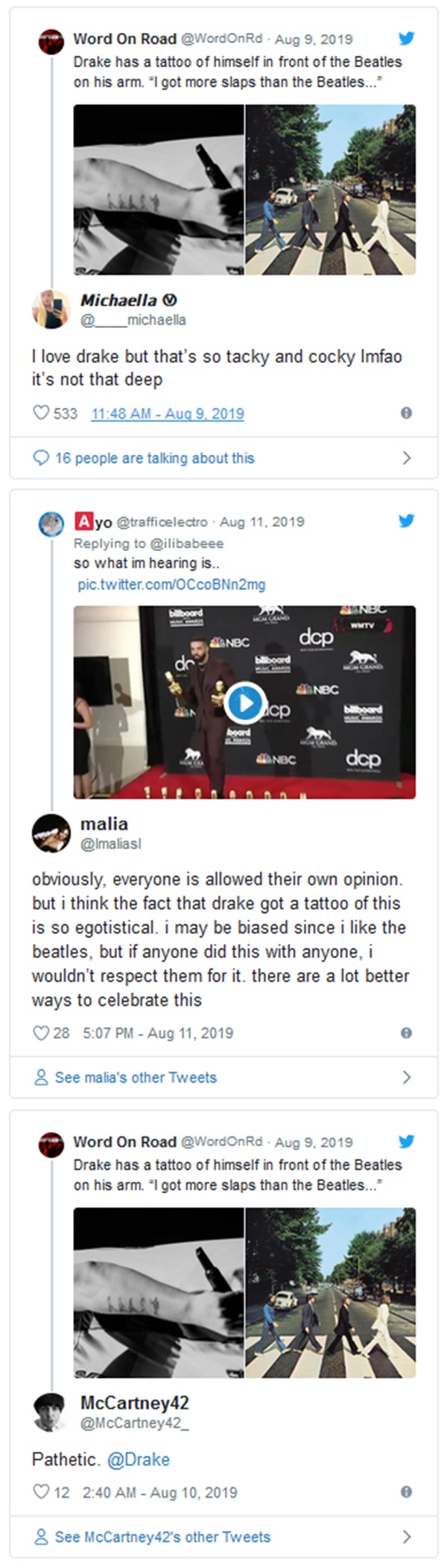 Drake's Beatles Tattoo Causes Backlash From Fans