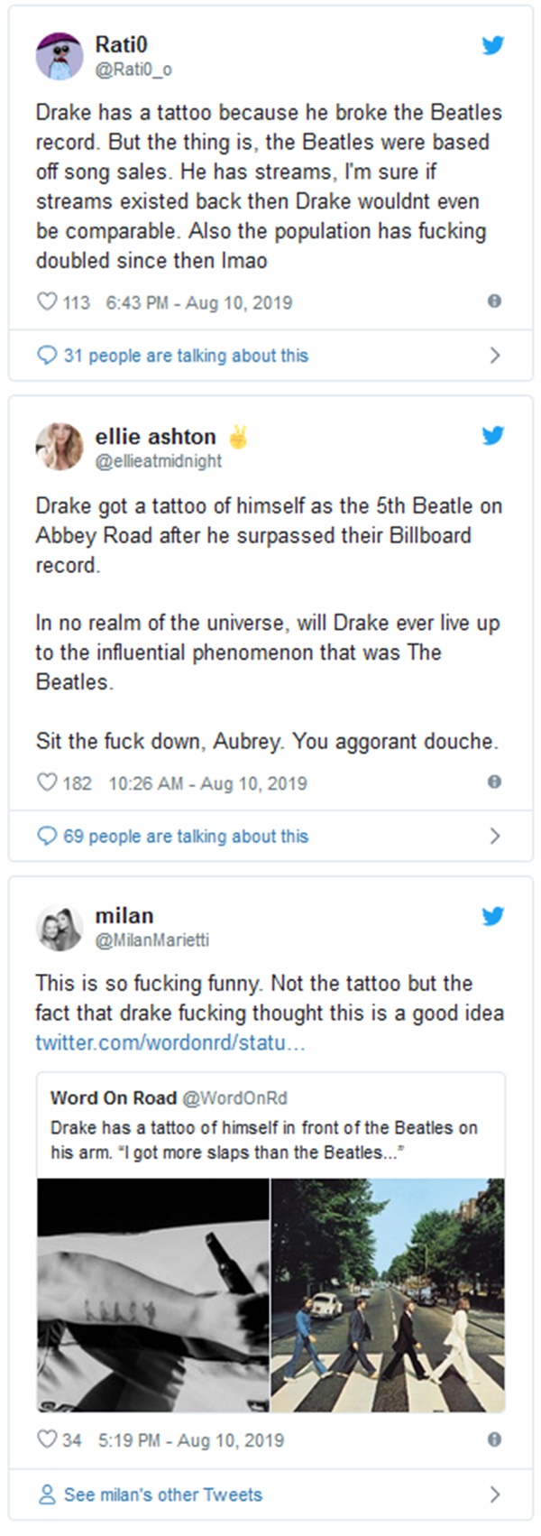 Drake's Beatles Tattoo Causes Backlash From Fans