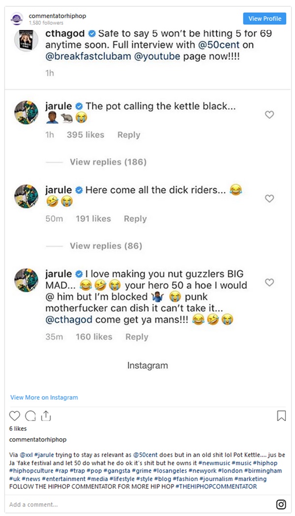 Ja Rule Calls 50 Cent A "Punk @ss B---H"