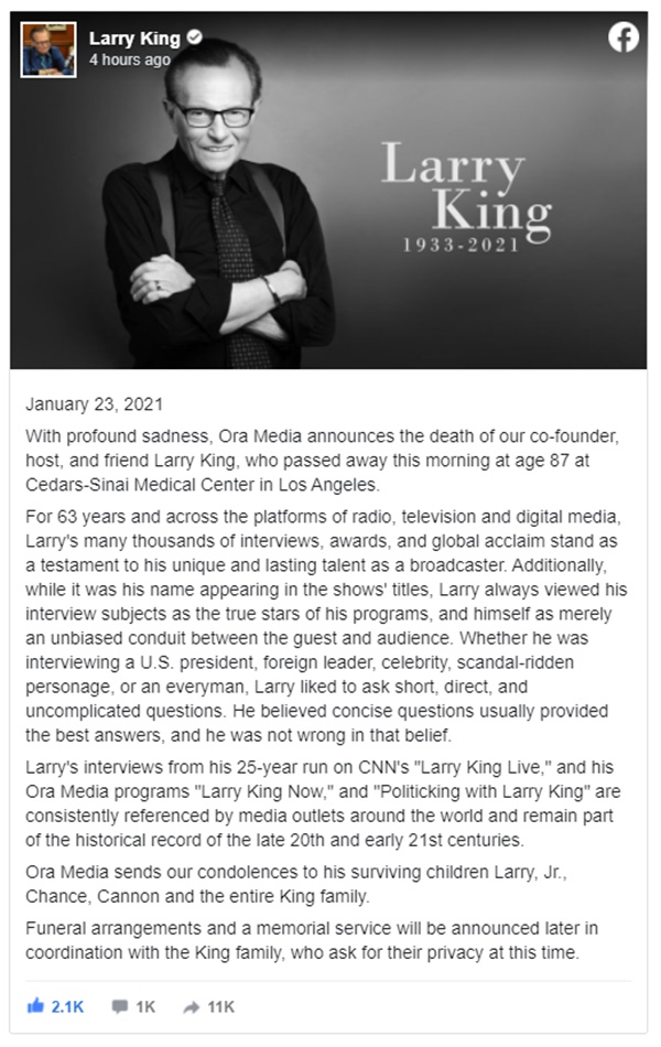 Larry King: Legendary CNN Talk Show Host Dead at 87