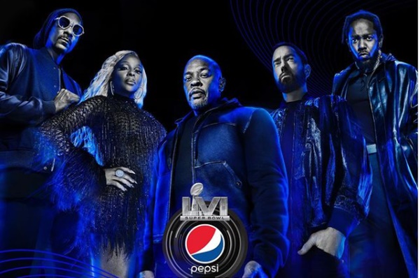 Super Bowl Halftime Show: Dr. Dre Eminem Kendrick Lamar Mary J. Blige + Snoop Dogg.