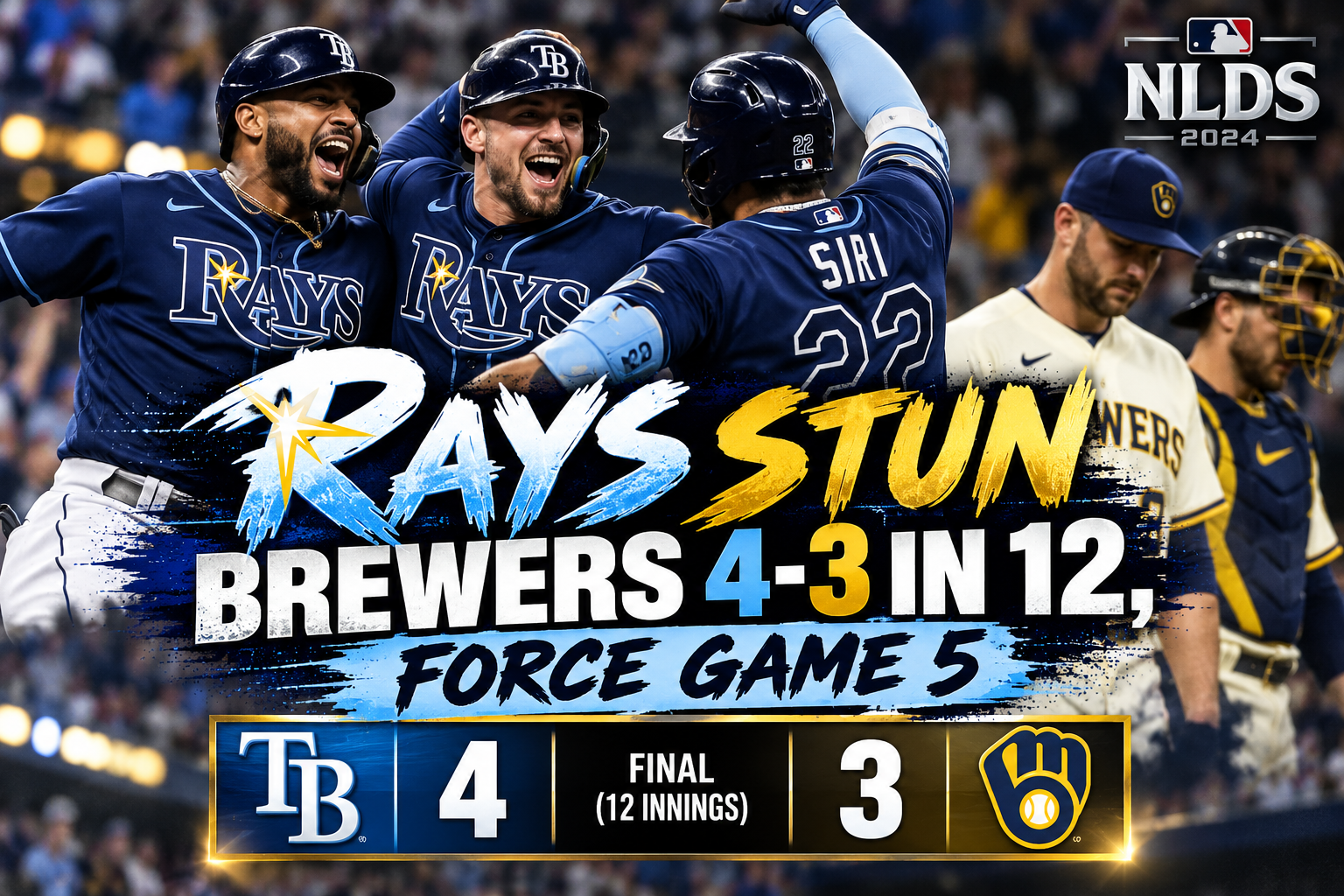 Rays Stun Brewers 4-3 in 12, Force Game 5